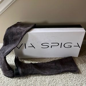 Womens Via Spiga over the knee charcoal sued boot.